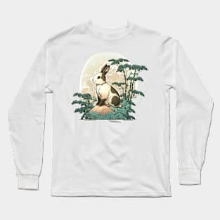 Ukiyoe Style Rabbit Japanese Moon Bunny Illustration Long Sleeve T-Shirt